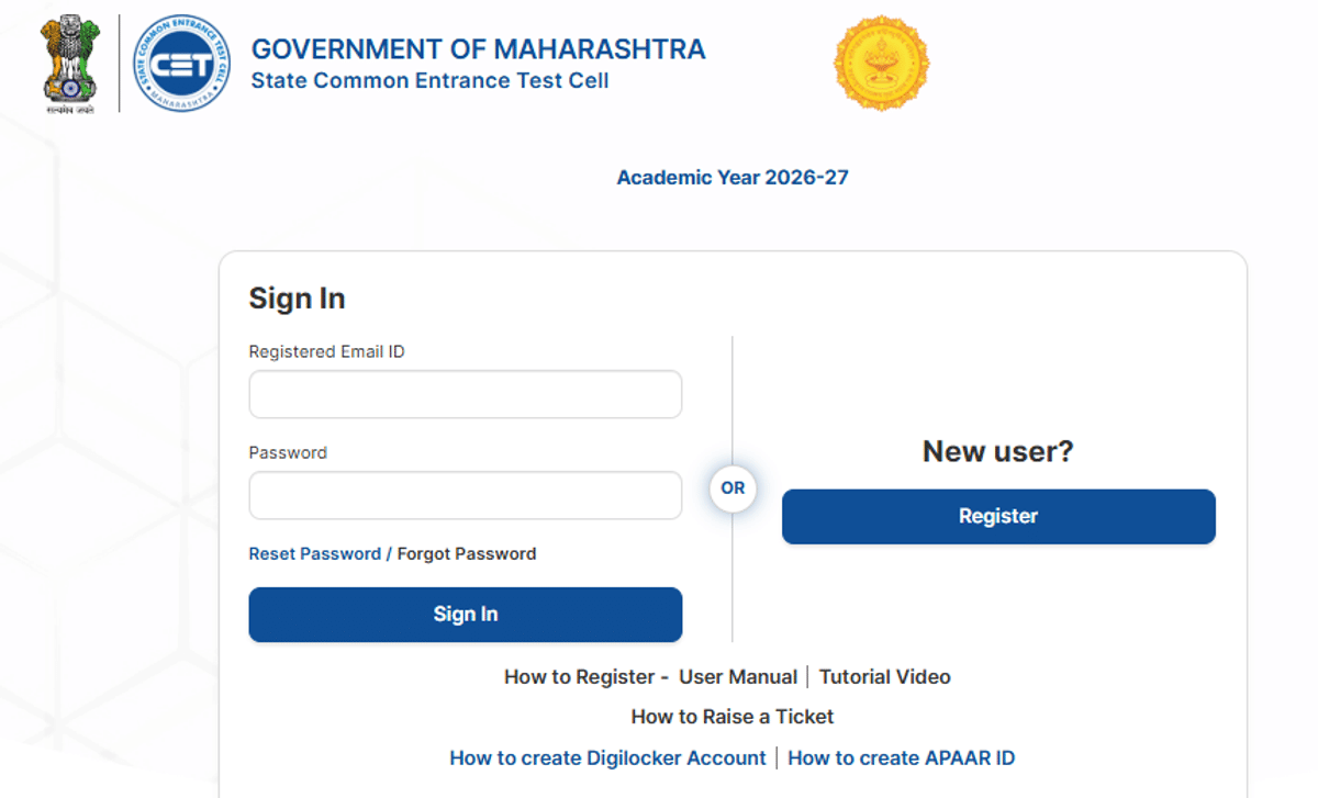 MHT CET Regsitration official