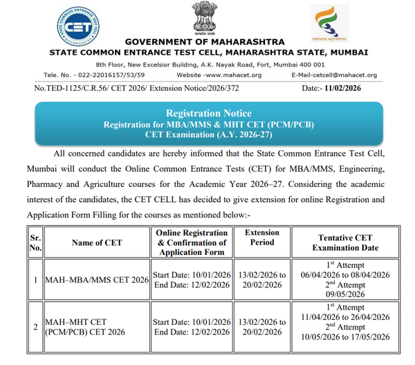 MHT CET Extended Dates 