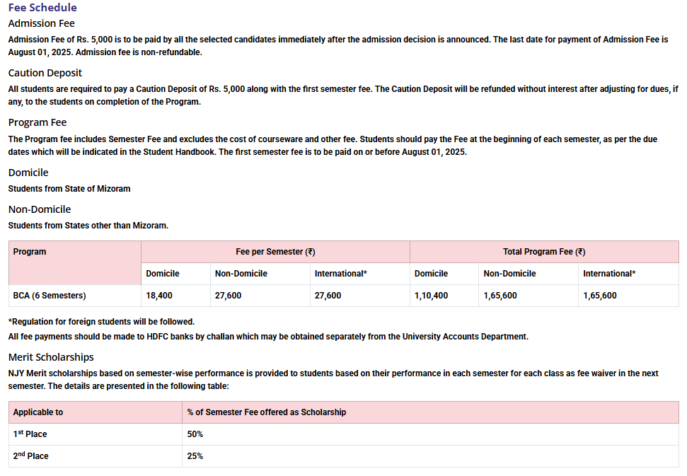 Fee Structure 2025 (As per website)-