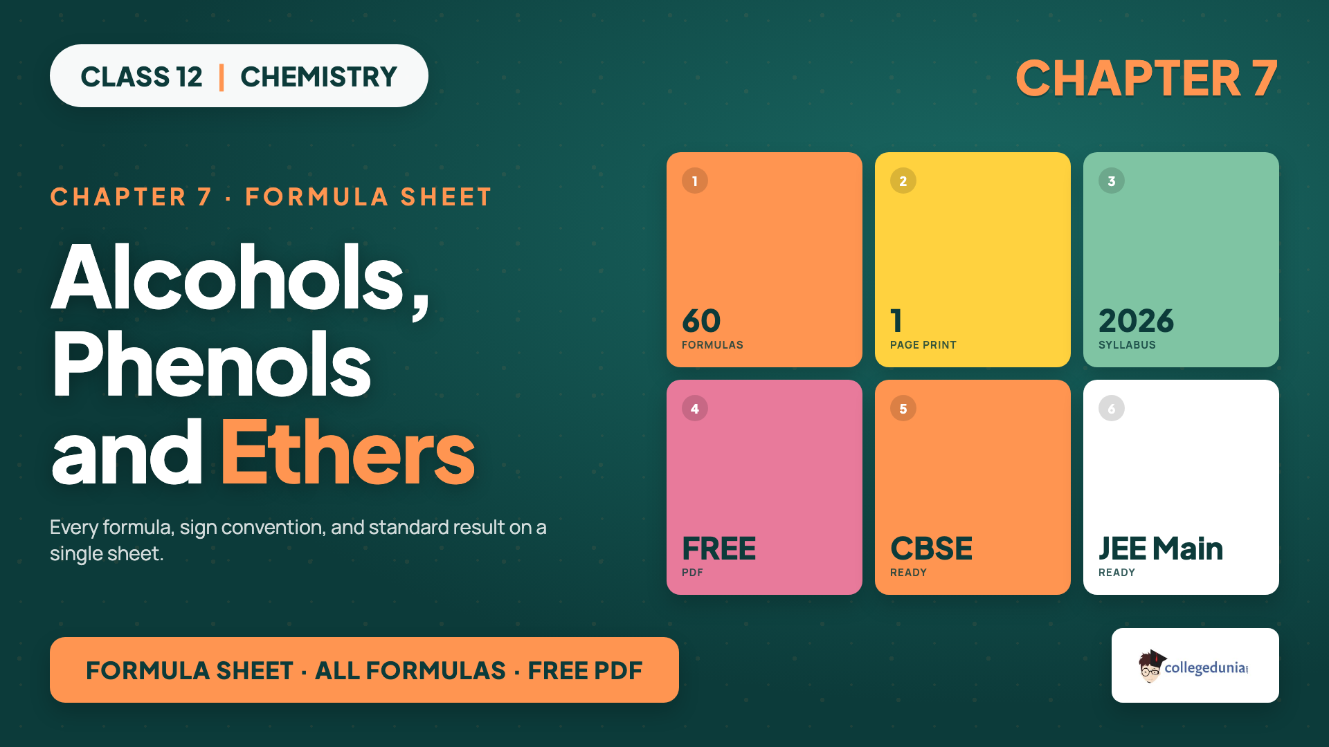 Alcohols Phenols And Ethers Formula Sheet - Class 12 Chemistry