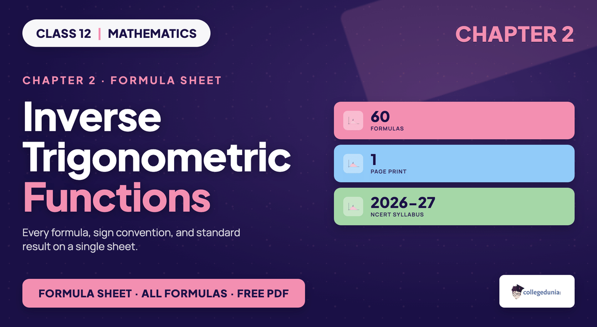 Inverse Trigonometric Functions Formula Sheet - Class 12 Maths