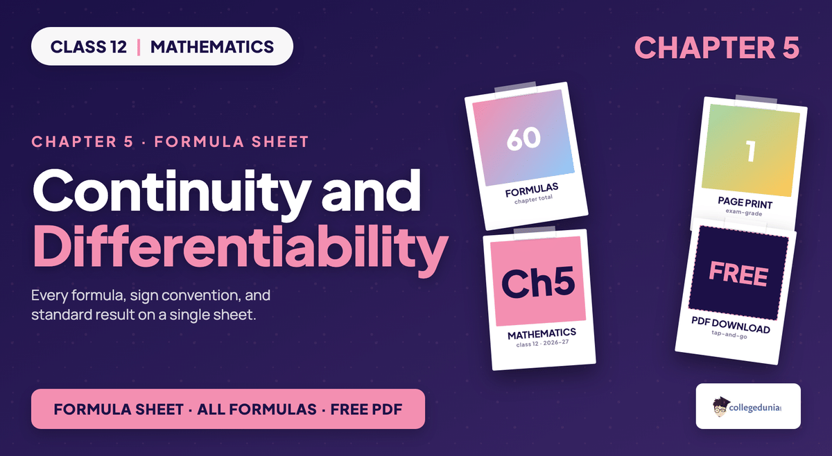 Continuity And Differentiability Formula Sheet - Class 12 Maths