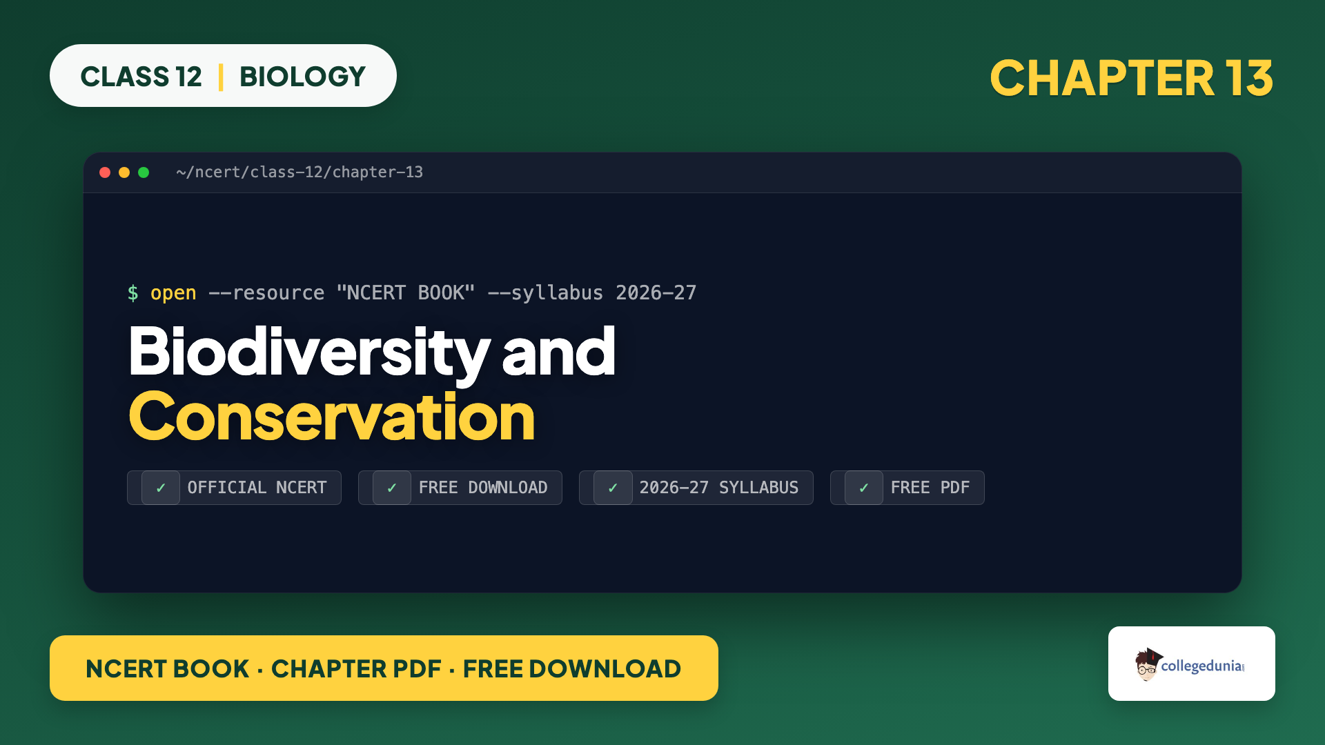 Biodiversity And Conservation NCERT Book PDF - Class 12 Biology