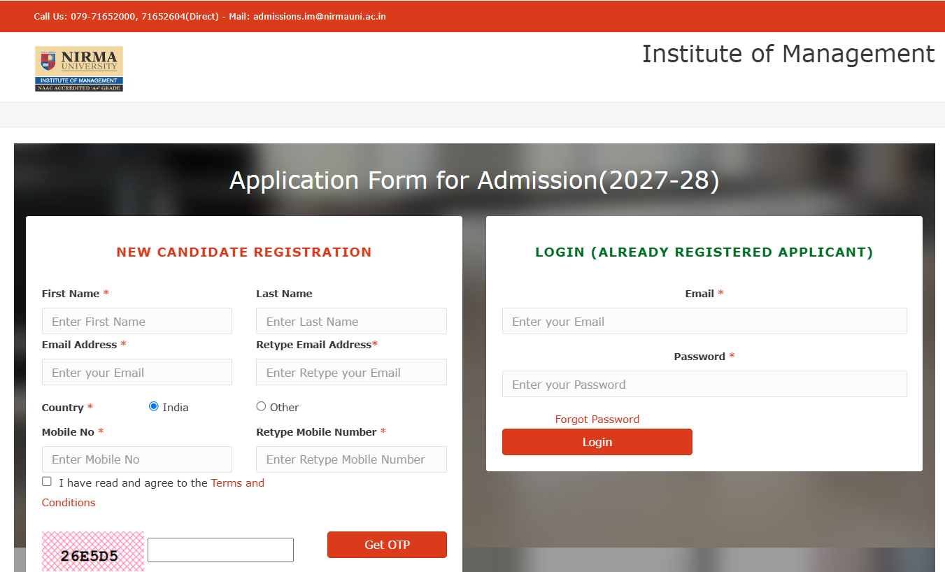 Nirma University MBA 2027 Tentative Important Dates