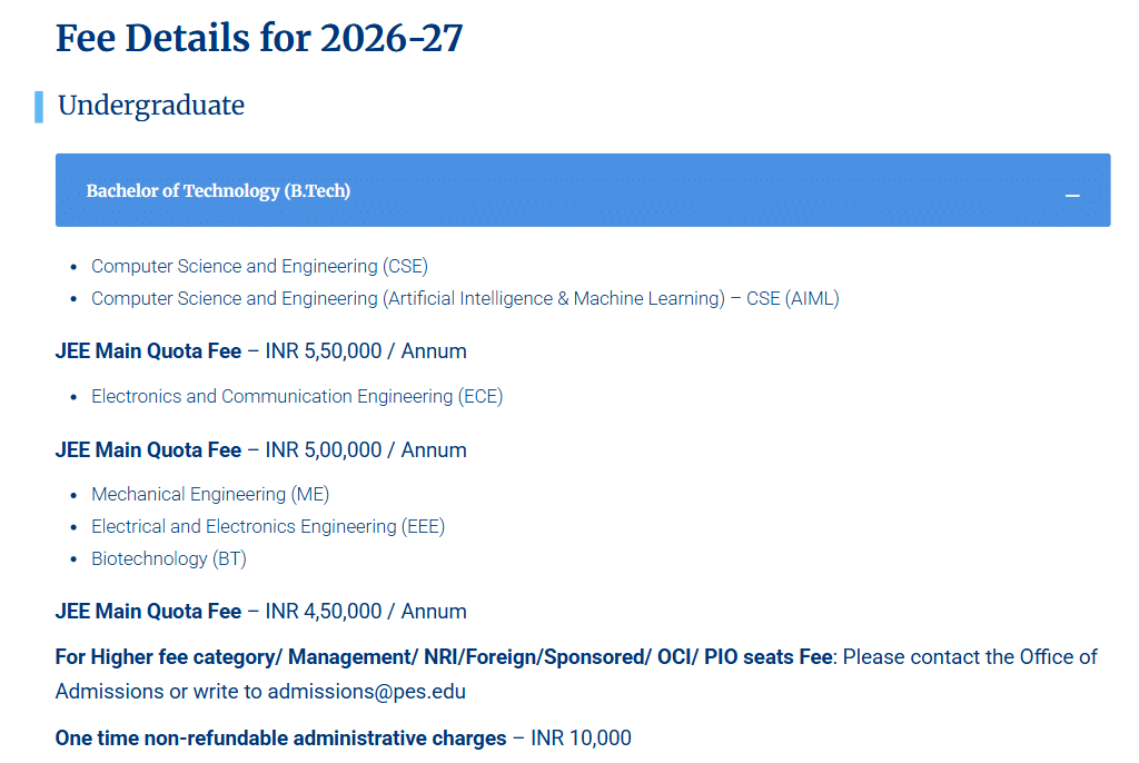 Fee Structure 2026 (As per website)-
