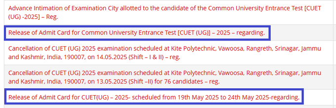 Admit card released in phases 