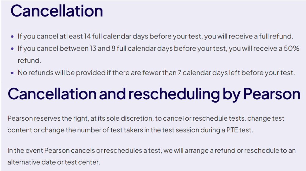 PTE Cancellation Policy