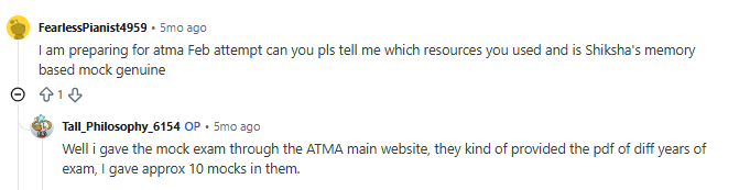Reddit discussion for ATMA exam