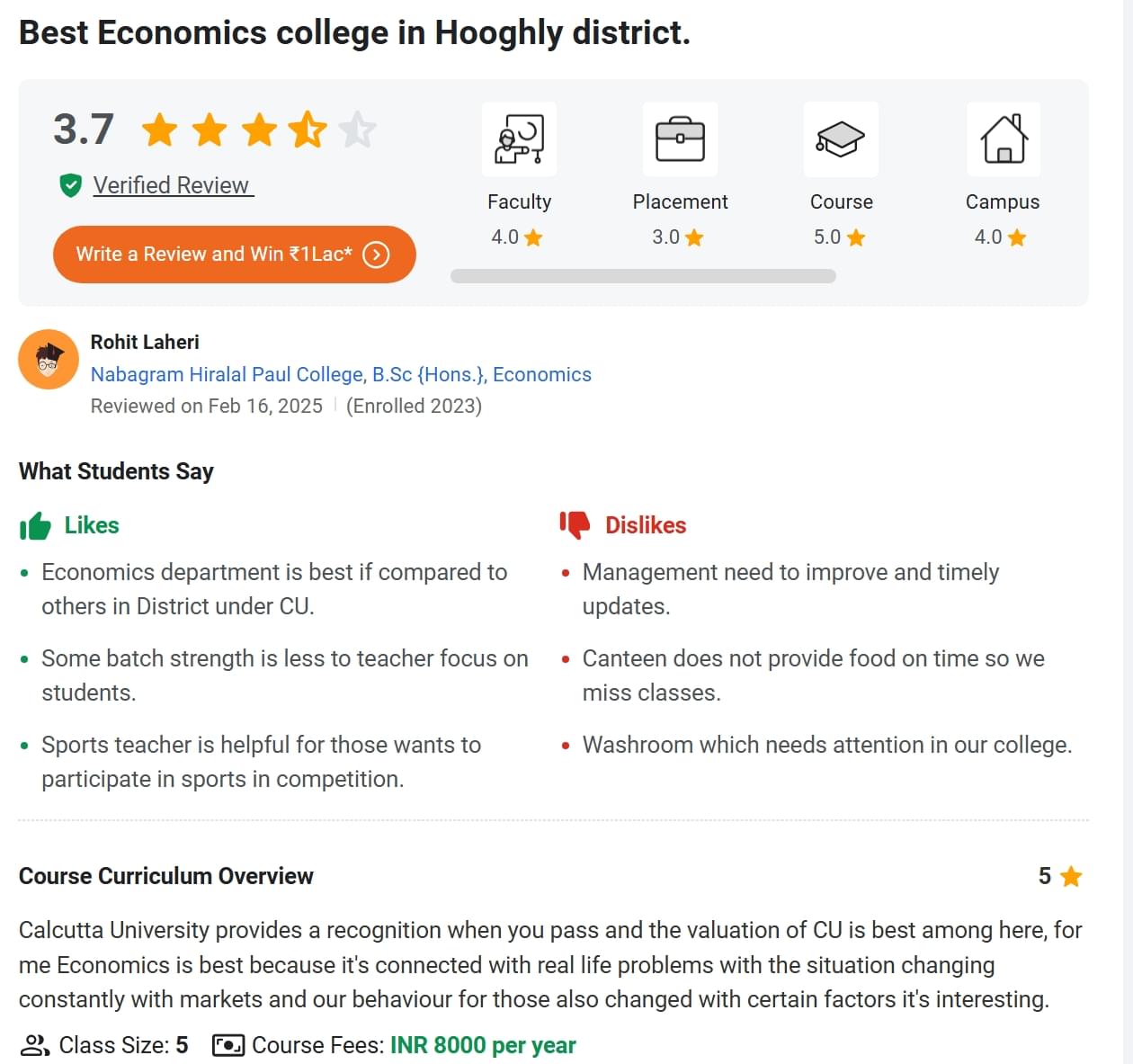 Nabagram Hiralal Paul college student review