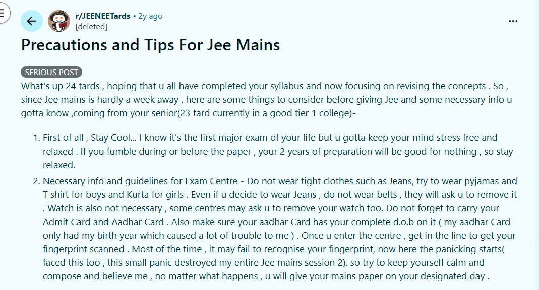 JEE Main Dress Code for Male Candidates