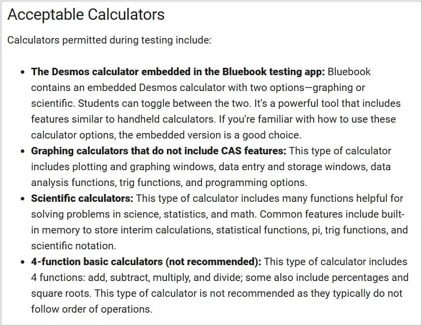 SAT Math Official Approved List of Calculators