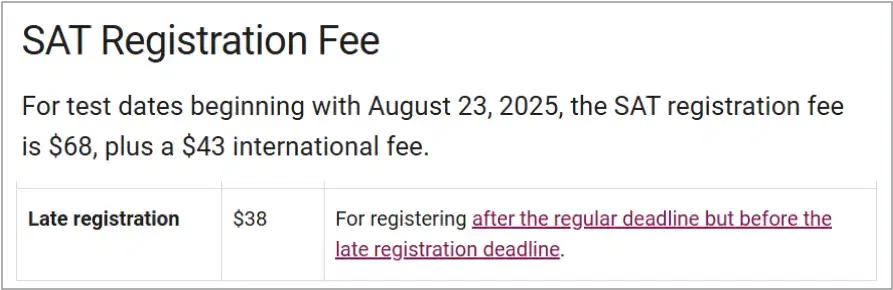 SAT Fees 2026