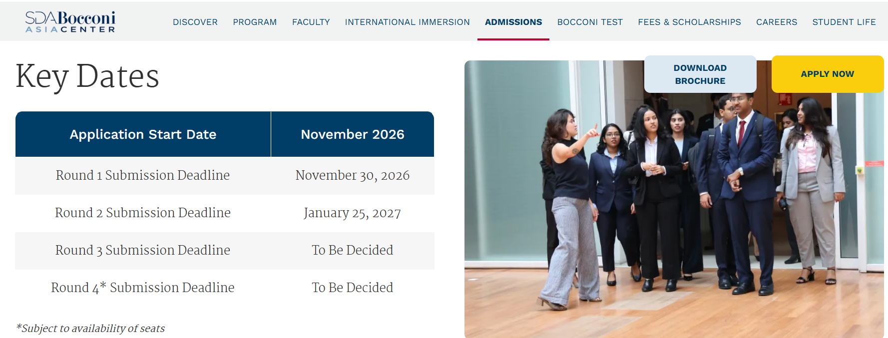 SDA Bocconi IMB 2027 Important Dates