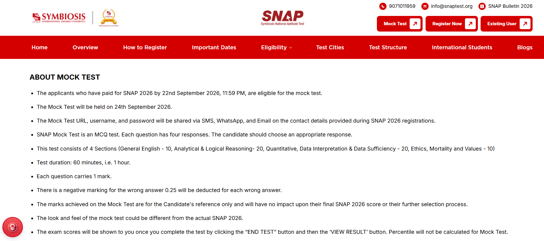 SNAP 2026 Mock Test Pattern