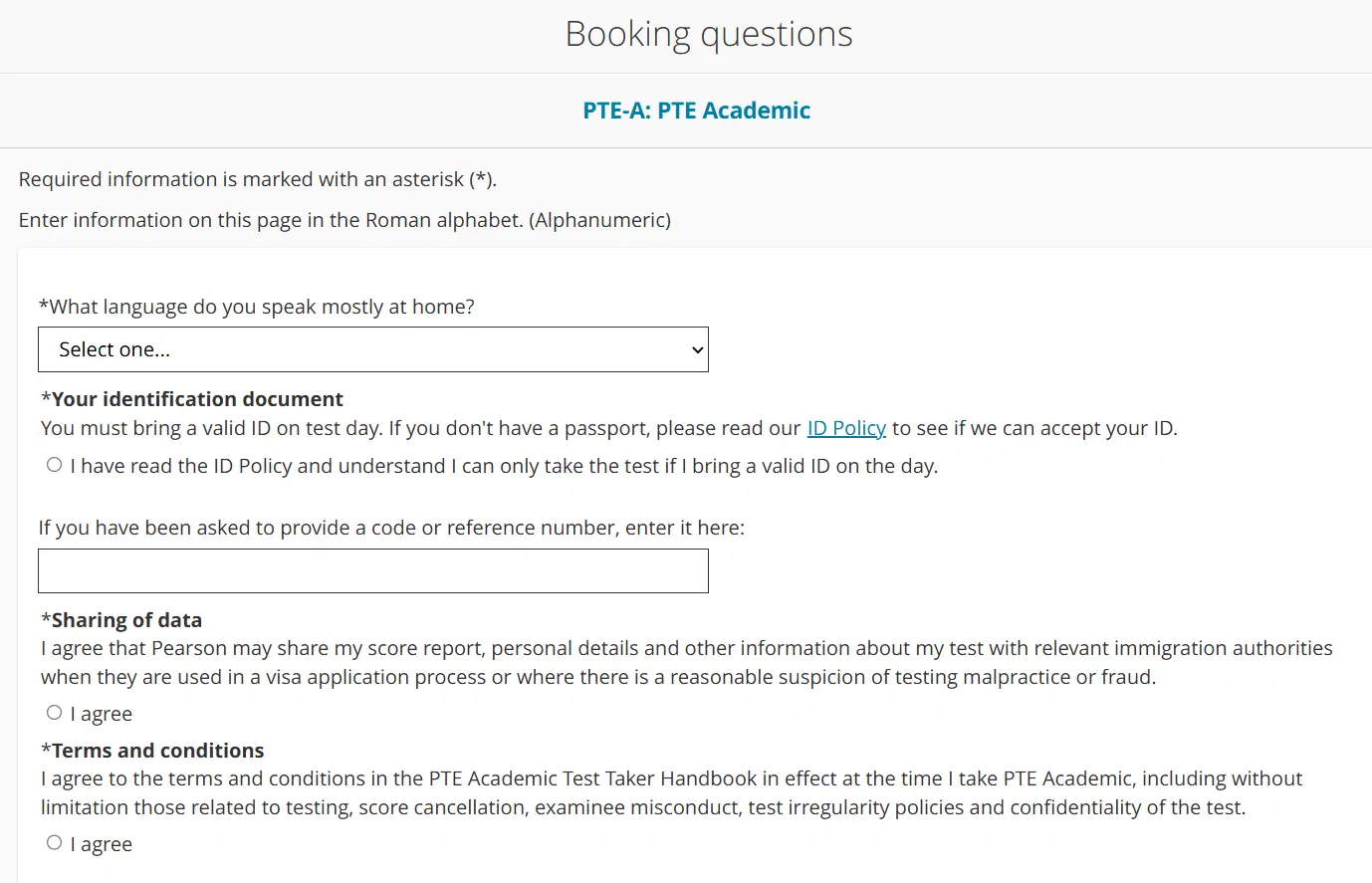 PTE Test Booking