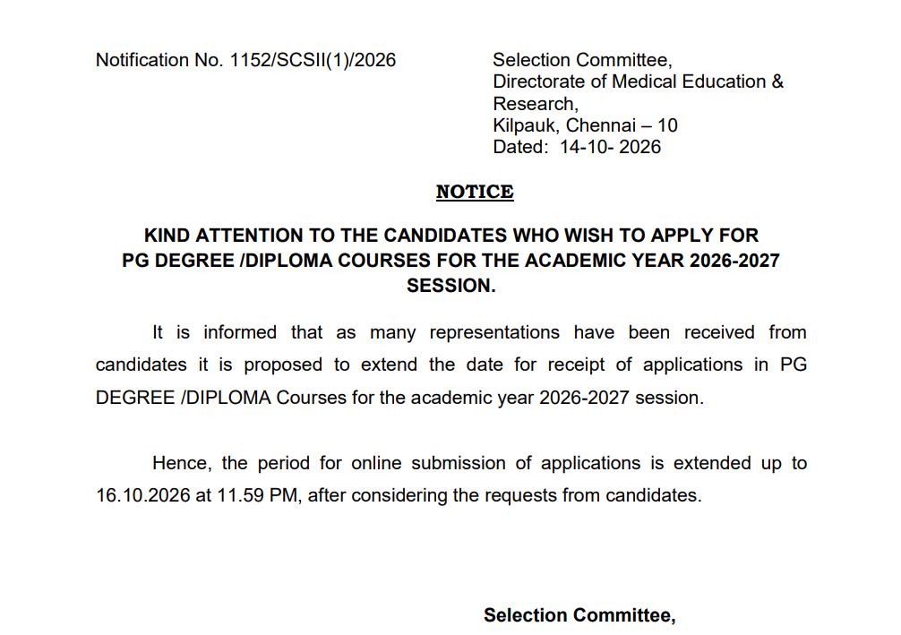 Tamil Nadu NEET PG 2026 Counselling Important Dates