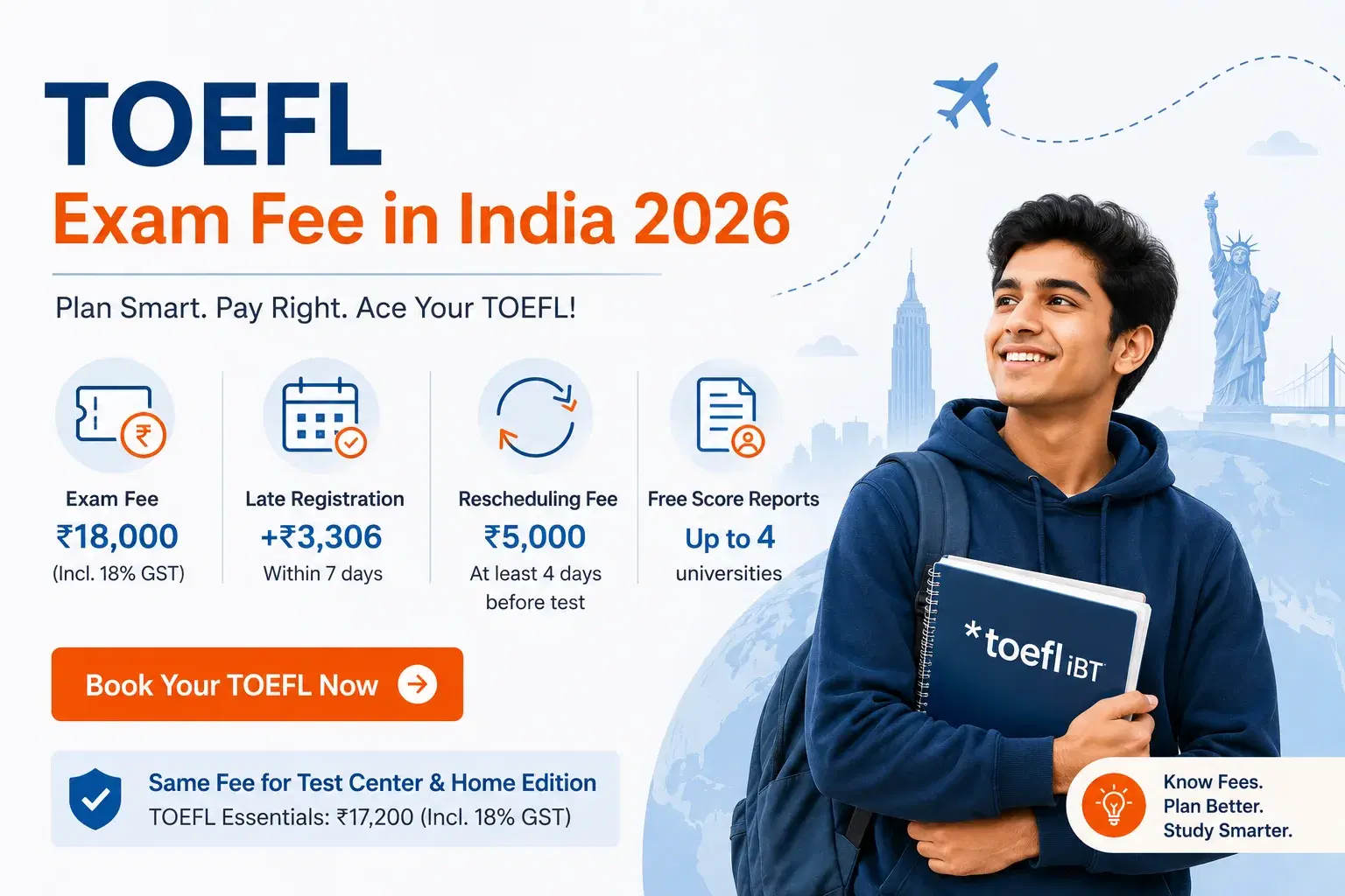 TOEFL Exam Fee in India 2026