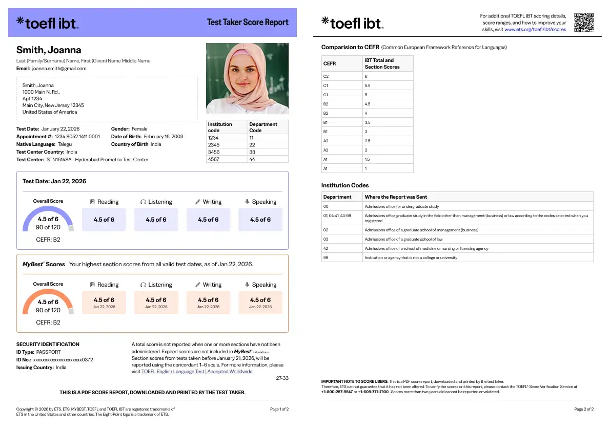 TOEFL New Score Report 2026