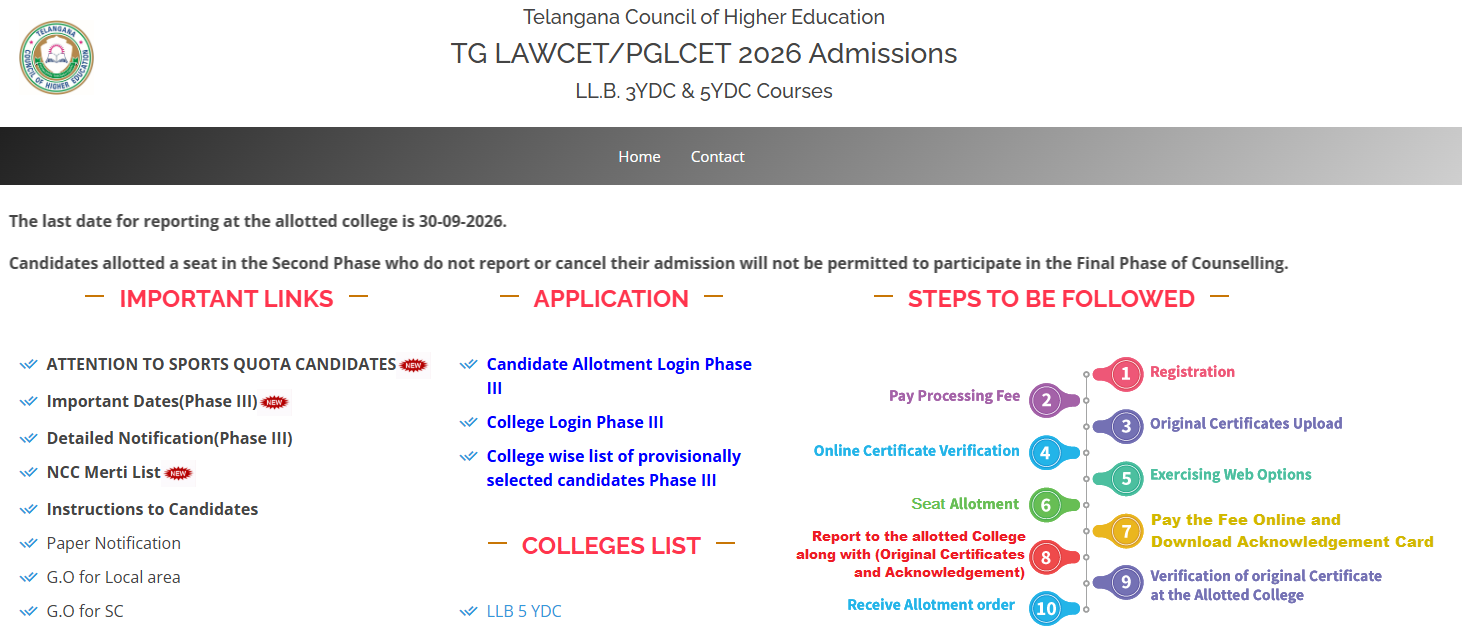 TS LAWCET and PGLCET Phase 3 Key Details