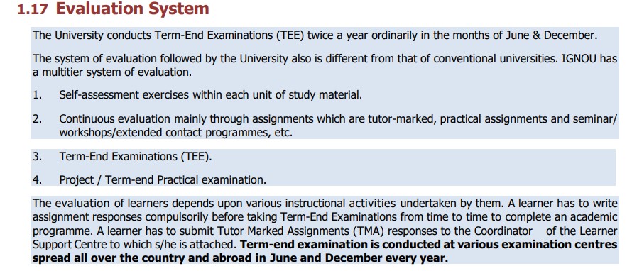 IGNOU Prospectus 2026 - IGNOU evaluation system and assignment assessment process.