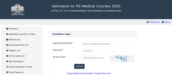 Option Registration portal 2025 for Kerala NEET PG Counselling