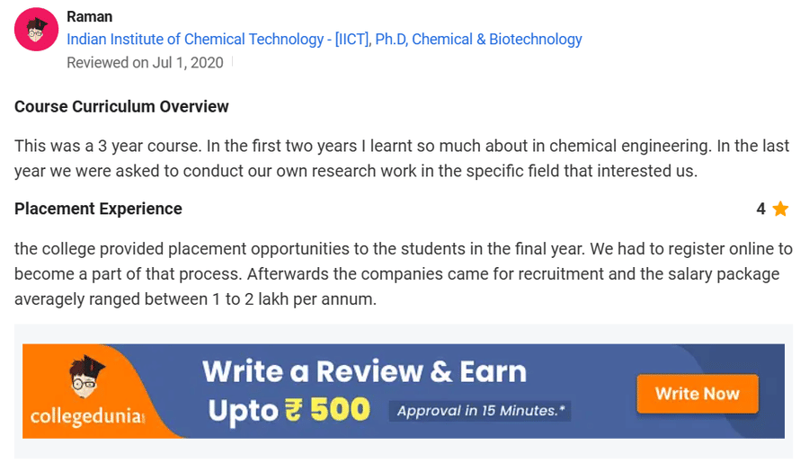 CSIR-IICT Student review