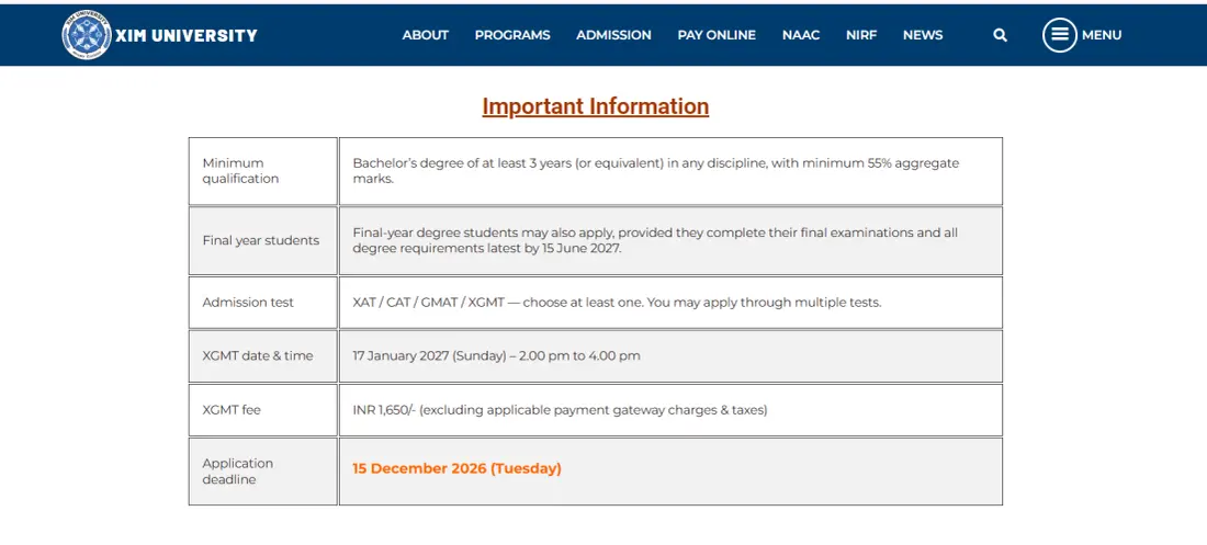 XIM University MBA 2027 29 Admission Dates Announced XGMT on January 17