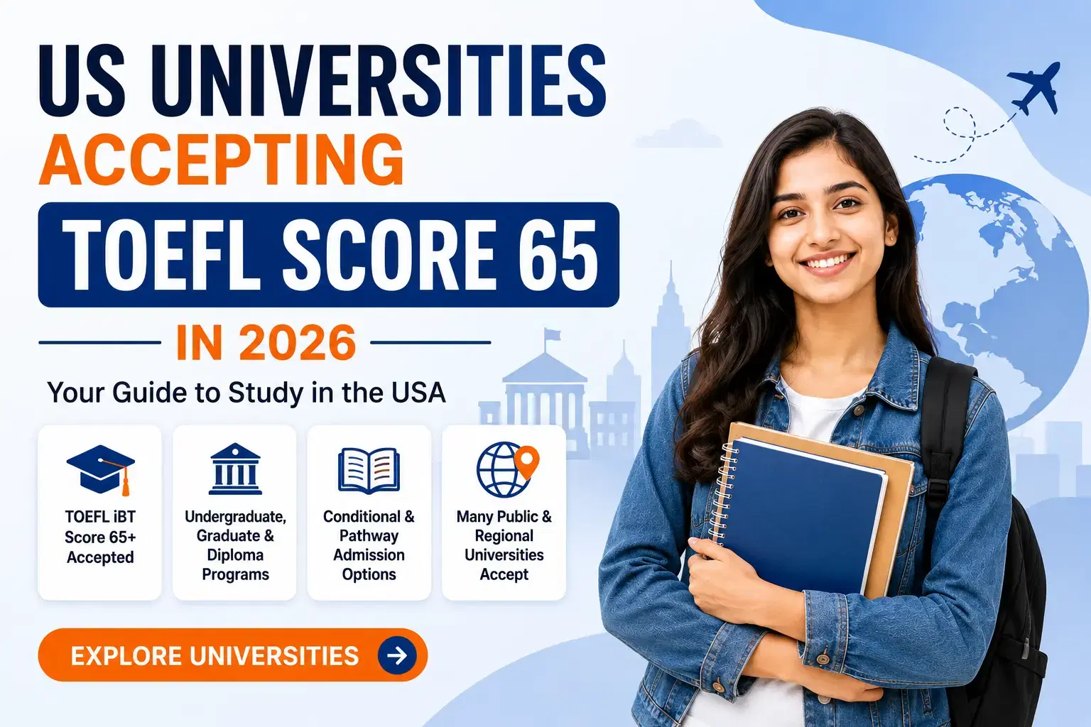 US Universities Accepting TOEFL Score 65