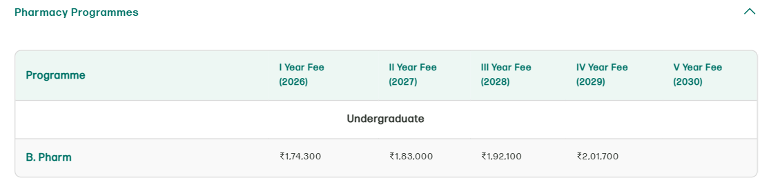 Fee Structure 2026 (As per website)-