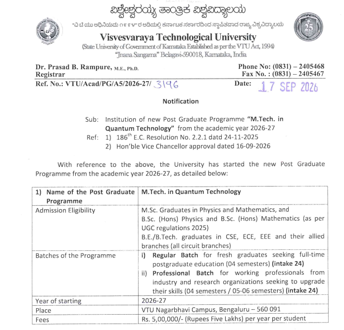 M.Tech in Quantum Technology