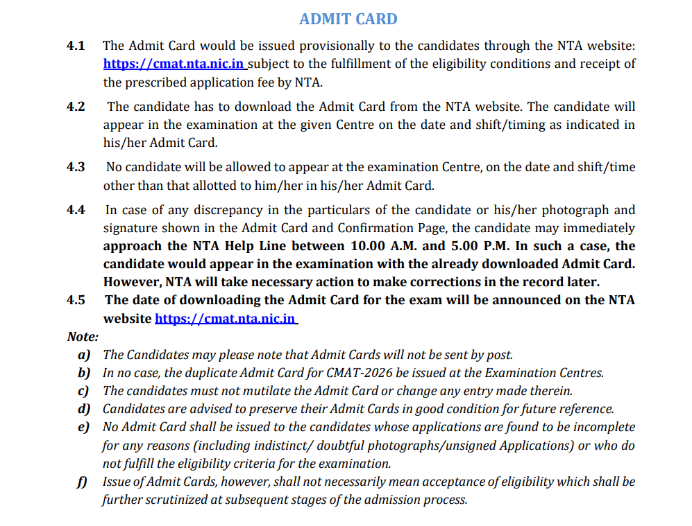 Common Errors in CMAT Admit Card