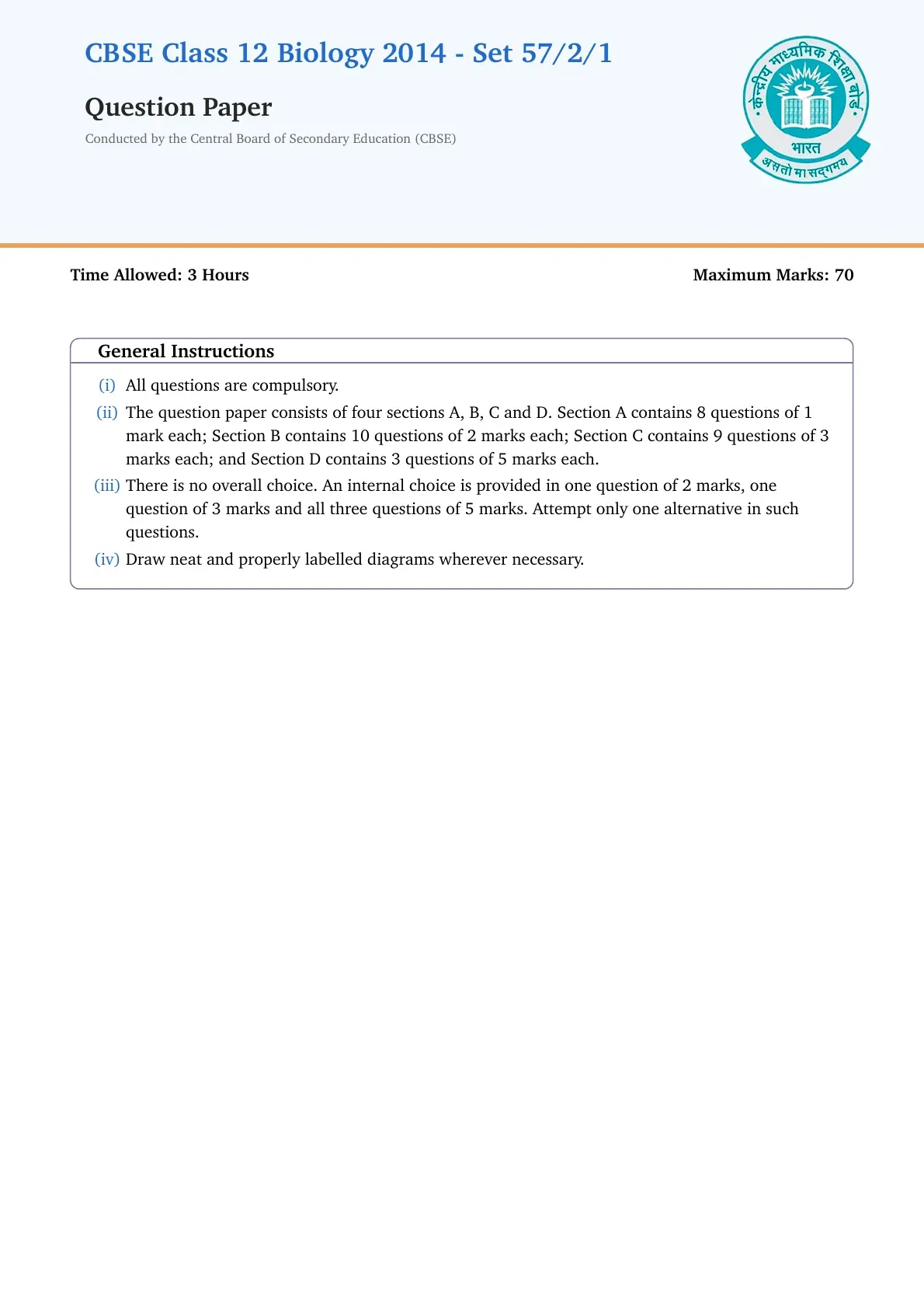 CBSE Class 12 Biology Question Paper 2014 Set 57 2 1